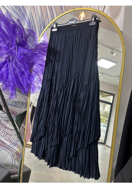 Viola Lacivert Kırıştırma Etek