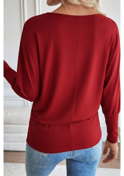Bisiklet Yaka Incili Viskon Bluz - Kırmızı modelleri