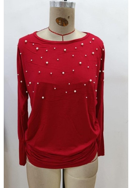Bisiklet Yaka Incili Viskon Bluz - Kırmızı fırsatları