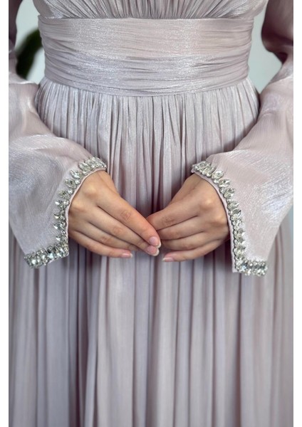 Saoris Boynu Kolu Taşlı Jan Jan Abiye Pudra indirimleri