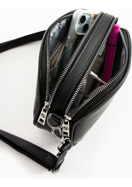 Kadın Suni Deri Yumuşak Doku Ayarlanabilir Çapraz Askılı Şık Görünümlü 2 Gözlü Omuz Çantası