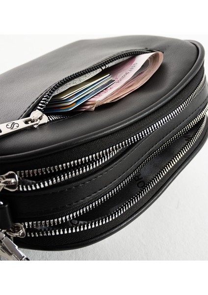 Kadın Suni Deri Yumuşak Doku Ayarlanabilir Çapraz Askılı Şık Görünümlü 2 Gözlü Omuz Çantası