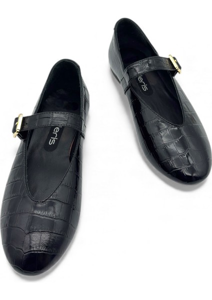 Nox Siyah Kroko Hakiki Deri Toka Detaylı Mary Jane Kadın Babet modelleri
