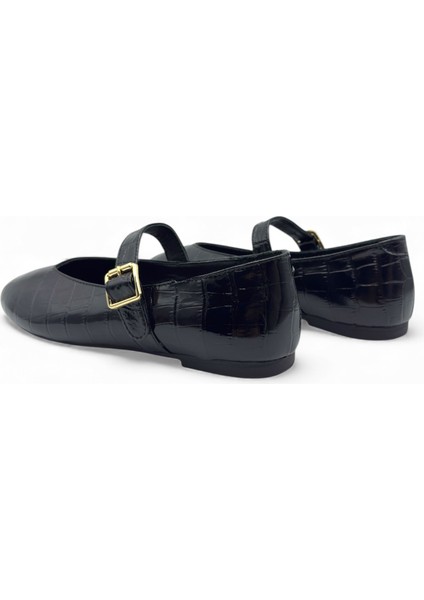 Nox Siyah Kroko Hakiki Deri Toka Detaylı Mary Jane Kadın Babet