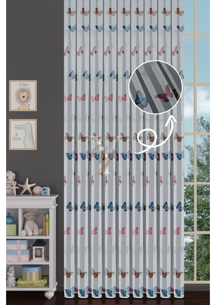 Baskılı Kurşunlu Grek Tül Perde Çocuk Kelebek