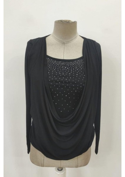 Degaje Yaka Taşlı Sandy Bluz - Siyah fırsatları