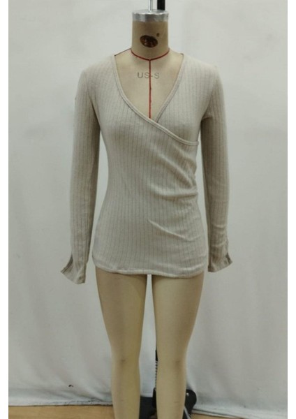 Kruvaze Yaka Şardonlu Kaşkorse Bluz - Bej indirimleri