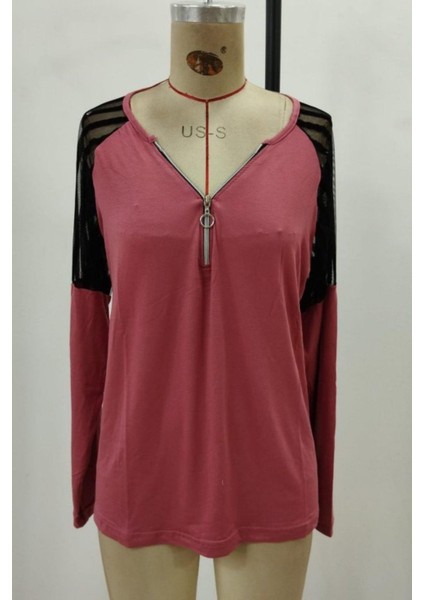 Uzun Kollu Fermuarlı Viskon Bluz - Pembe fırsatları