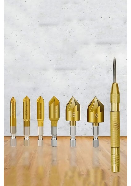 7'li Hss Titanyum Kaplı Kılavuz ve Havşa Matkap Ucu Seti + Otomatik Zımba 722454 modelleri