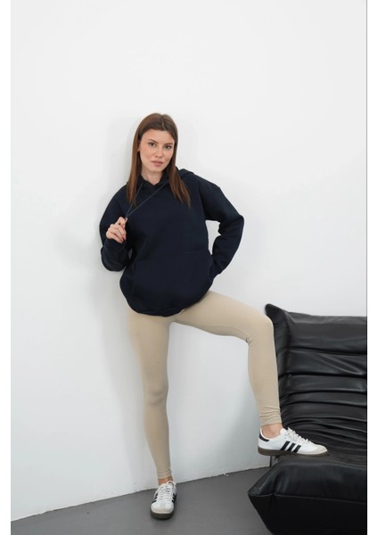 3 Iplik Şardonlu Kapşonlu Swetshirt Lacivert MD63 fırsatları