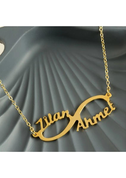 Ieg Kişiye Özel Sonsuzluk Çift Isim Yazılı Kolye