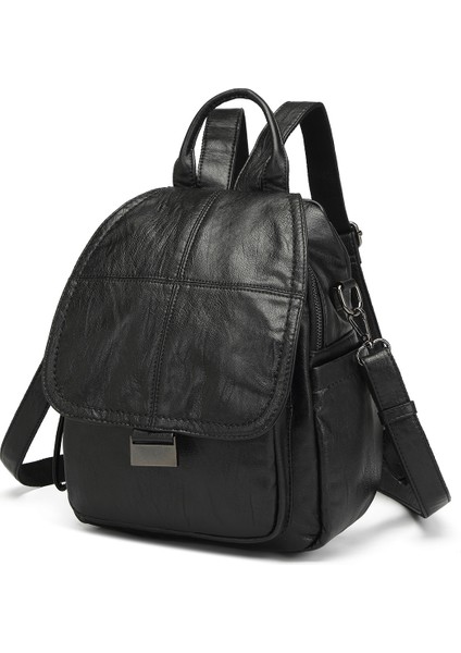 Barcelona Çok Cepli Kapak Detaylı Günlük Orta Boy Kadın Sırt Çantası Siyah modelleri