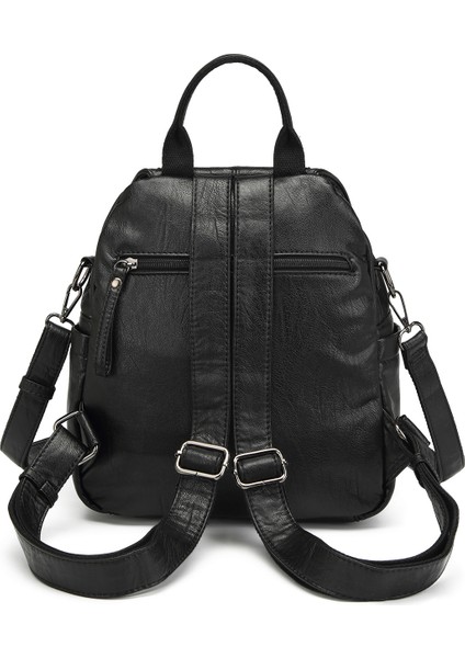 Barcelona Çok Cepli Kapak Detaylı Günlük Orta Boy Kadın Sırt Çantası Siyah fırsatları