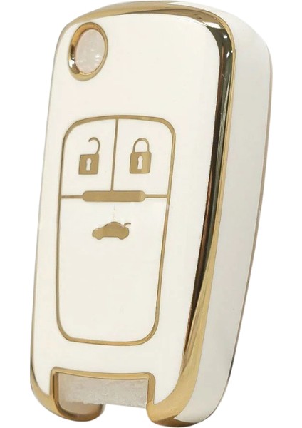 Opel Astra J Mokka Insignia Chevrolet Cruze Uyumlu Nano Sustalı 3 Buton Anahtar Kılıfı Beyaz-Gold modelleri