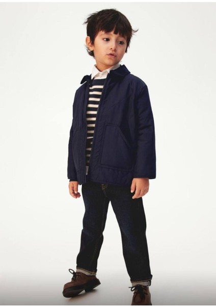 Bakla Desenli Kapitone Lacivert Çocuk Mont – Kadife Yakalı, Fermuarlı, 3–10 Yaş fırsatları