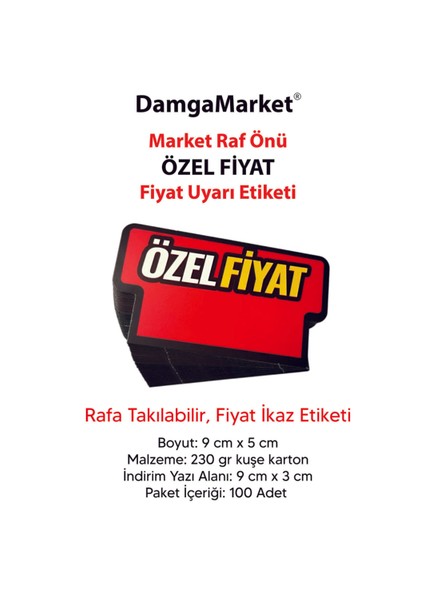 Market Raf Önü Özel Karton Etiketi, 9 cm x 5 Cm, Rafa Takılabilir, 100 Adet fiyatları