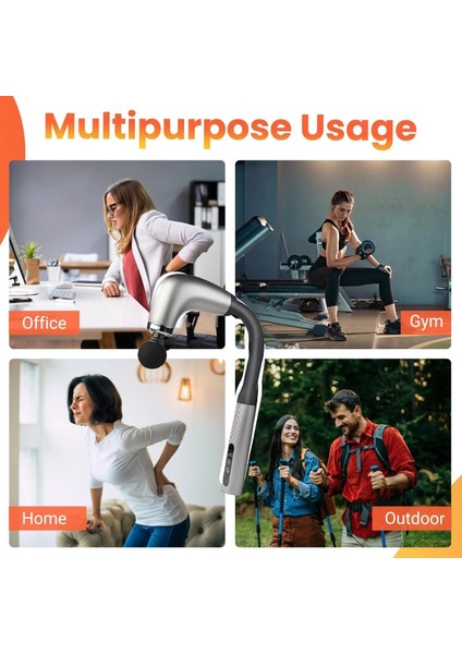 Rocuma Masaj Çekici, 9 Hızlı Derin Doku Perküsyonu, 4 Başlıklı Uzun Saplı Boyun ve Sırt Masaj Aleti