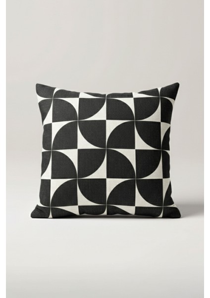 Siyah Beyaz Modern Bauhaus Desenli Kırlent Kılıfı 45X45 cm