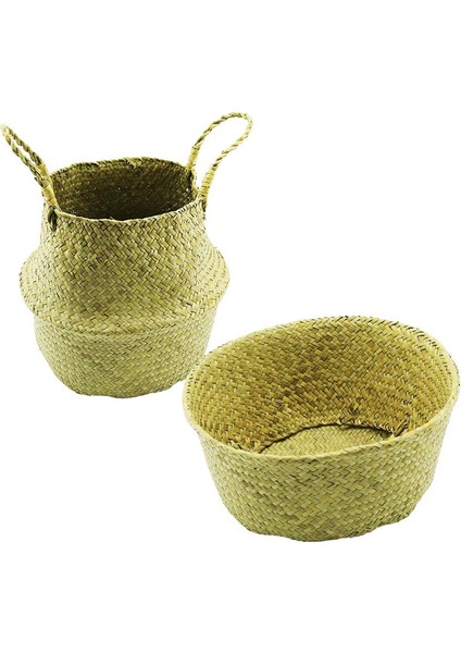2ın1: Kulplu - Kulpsuz Hasır Organizer Sepet Ç: 33---25CMY:15-30CM (5224)