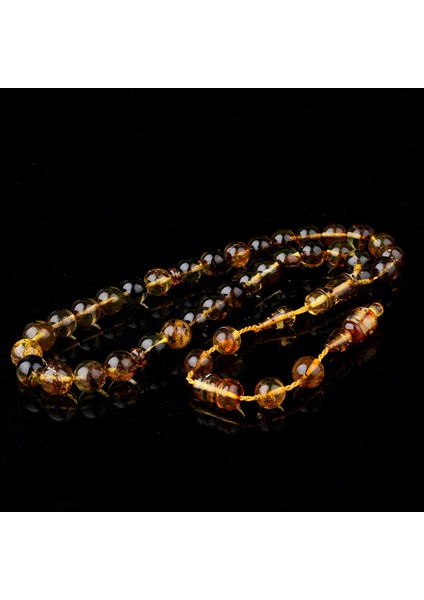 Küre Kesim Sistemli Fosilli Damla Kehribar Tesbih