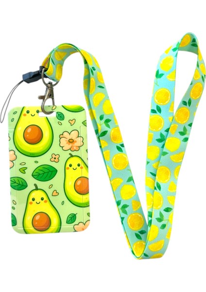Yaka Kartı Ipli Kartlık Koruyucu Askılı Kart Tutucu Kartlık Avokado Desenli