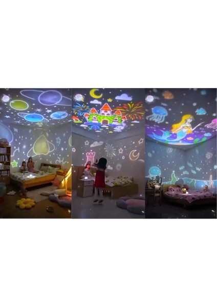 Bluetooth Çocuk Gece Lambası Projeksiyon Işıldak Film Rulo