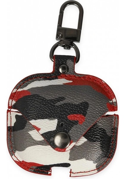 Airpods 3 (3.nesil) Çanta Kamuflaj Deri Kılıf - Kırmızı