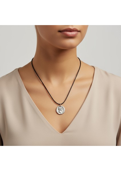 Roma Parası Sikke - Sezar Gümüş Kaplama Deri İp Kolye fiyatları