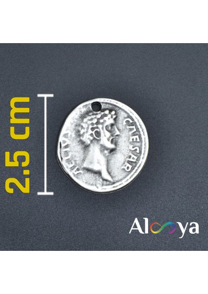 Roma Parası Sikke - Sezar Gümüş Kaplama Deri İp Kolye indirimleri