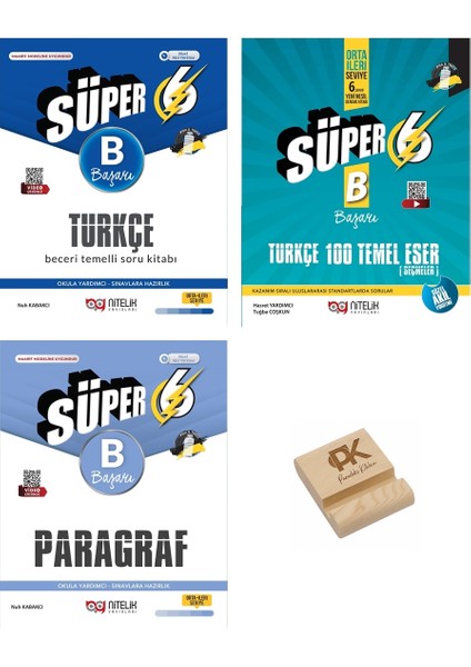 Nitelik 6. Sınıf Süper B Serisi Türkçe 100 Temel Eser ve Paragrafsoru Bankası 3lü Set+Telefon Standı