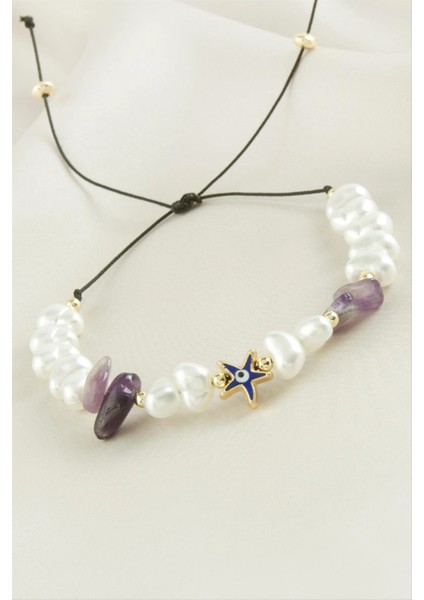 Ieg Deniz Yıldızı Kırık Doğaltaşlı Inci Bileklik