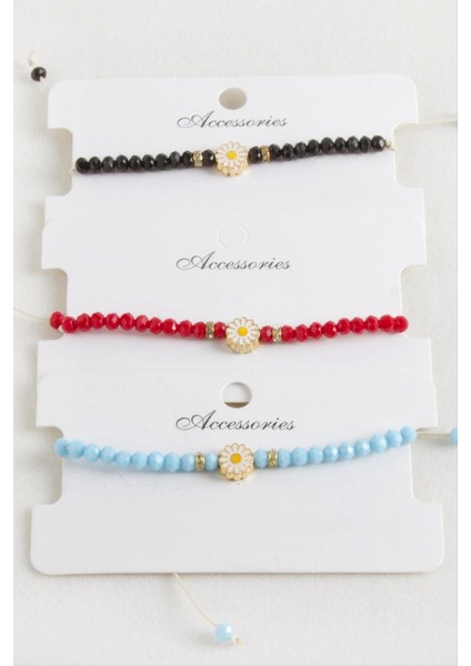 Papatya Kristal Makrome Ip Bileklik