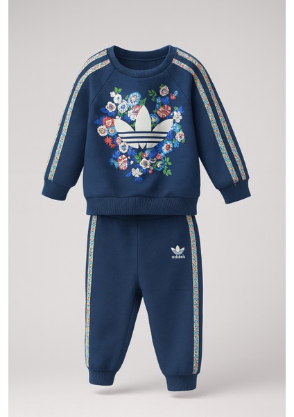 Çiçek Baskılı Lacivert Bebek & Çocuk Takımı – Sweatshirt & Jogger Alt, 6–36 Ay