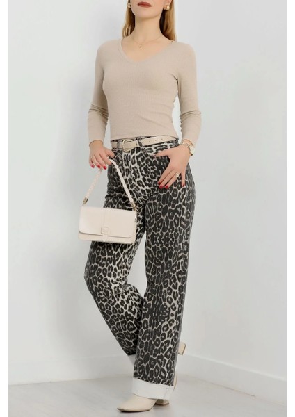 V Yaka Kaşkorse Bluz Bej A3699 fiyatları