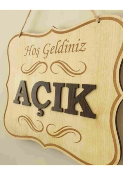 Açık Kapalı Yazılı Levha Ahşap Kabartma Mağaza Kapı Yönlendirme modelleri