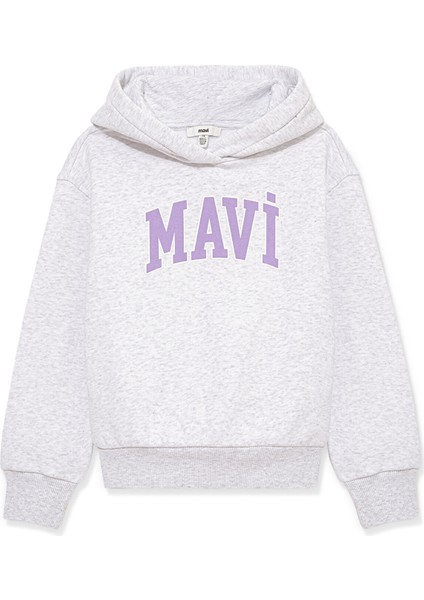 Mavi Logo Baskılı Kapüşonlu Gri Sweatshirt 7610035-85438