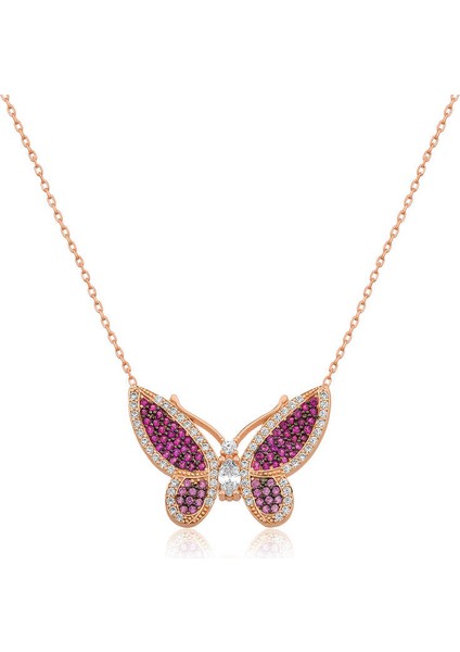 925 Ayar Gümüş Pembe Kadın Gümüş Kolye T4540 (972972)