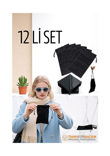 Hsnet Kumaş Gözlük Kılıfı 6+6 Kılıf+Bezli Set