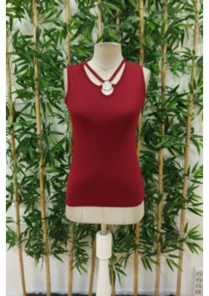 Çift Askılı Halka Detaylı Viskon Bluz Bordo modelleri