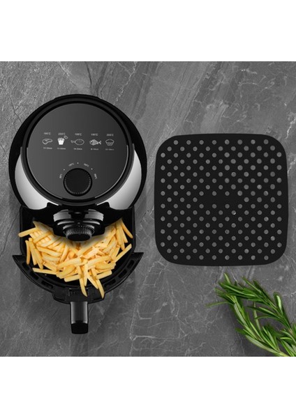 Siyah Isıya Dayanıklı Yıkanılabilir Silikon Fırın ve Airfryer Kare Model Pişirme Matı 21,5 modelleri