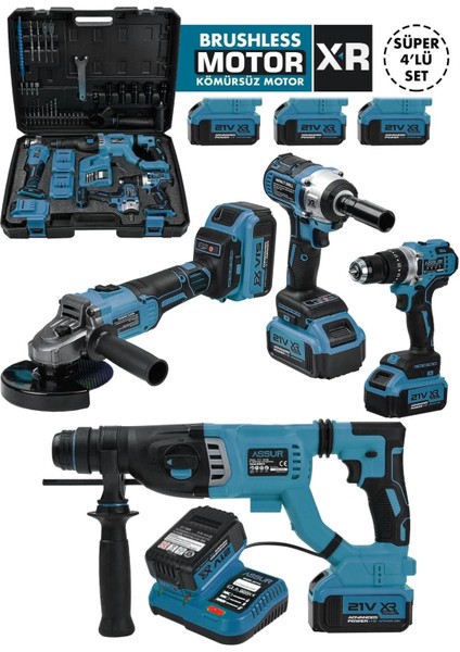Assur Profesyonel 21V Akülü Somun Sıkma Sökme Matkap Taşlama Kırıcı Delici Hilti 4'lü Set fırsatları