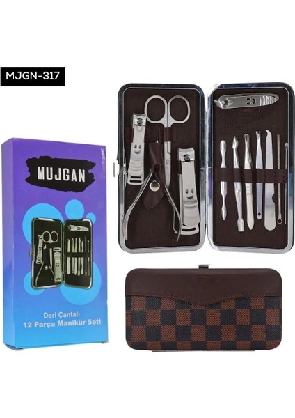 Mujgan Tırnak Makası Tırnak Bakım Seti Deri Çantalı 12 Parça Set