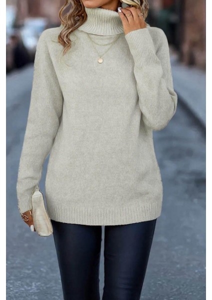 Uzun Kollu Balıkçı Yaka Triko Bluz Bej fiyatları