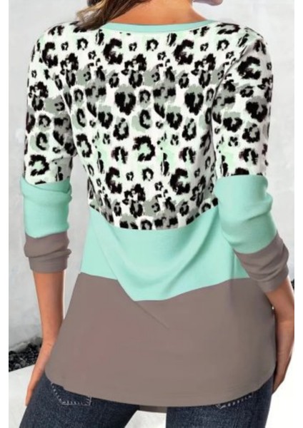 Uzun Kollu V Yakalı Leopar Baskılı Şardonlu Dalgıç Bluz Yeşil fiyatları