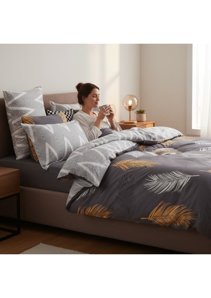 Nevresim Seti Çift Kişilik Olivia Altın-Gri Mature