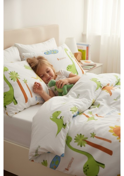 Junior Nevresim Seti Tek Kişilik Dinolar Beyaz