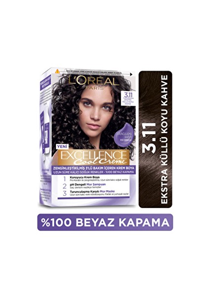 L Oréal Paris Excellence Cool Creme Saç Boyası - 3.11 Ekstra Küllü Koyu Kahve (5 Adet)