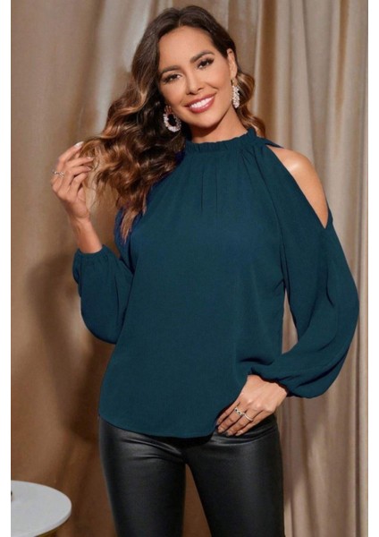 Omuz Pencere Detaylı Sandy Bluz - Petrol Yeşili fiyatları