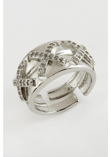 Çarpı Taşlı Metal Yüzük