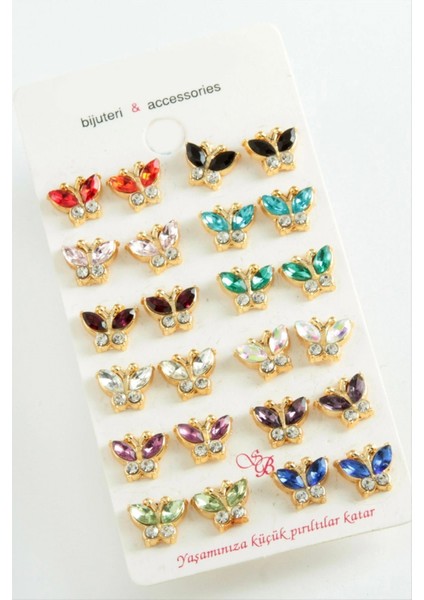 Kelebek Taşlı Minik Küpe